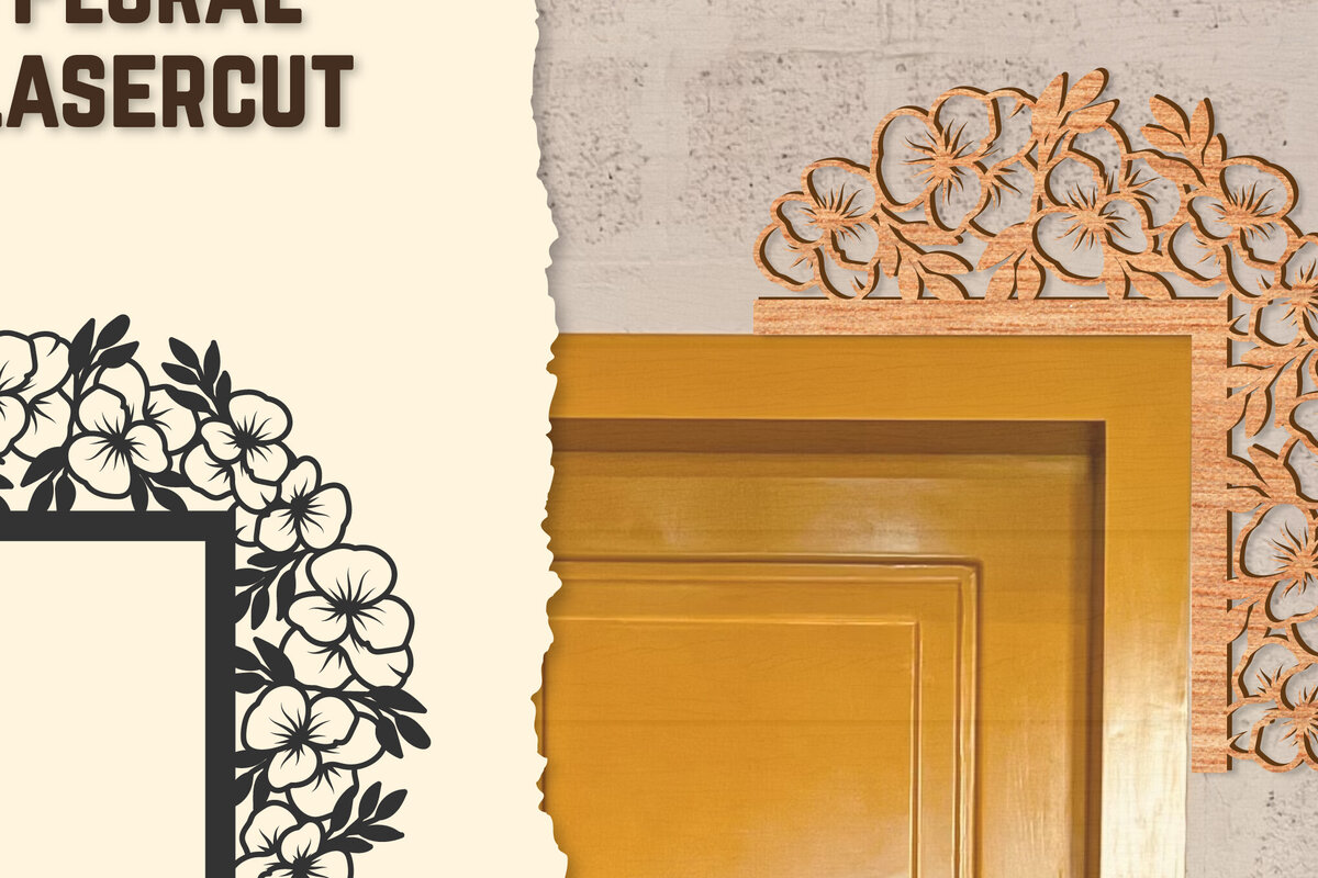 Intra απο ξύλο plywood 3mm-4mm πάχος - Γωνιακή πόρτας Floral Lasercut Δίασταση 20x20 cm INTRAFABR-123513057