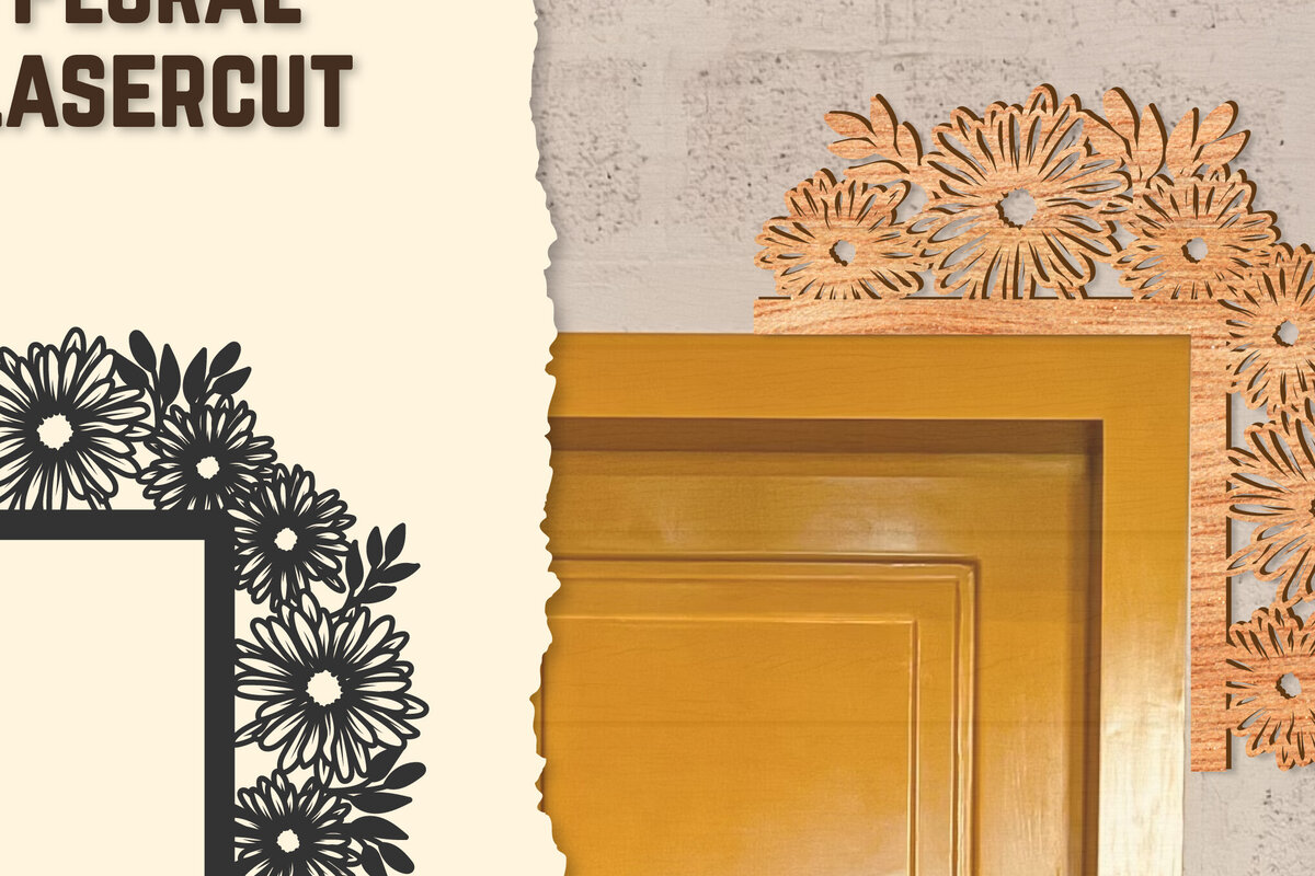 Intra απο ξύλο plywood 3mm-4mm πάχος - Γωνιακή πόρτας Floral Lasercut Δίασταση 20x20 cm INTRAFABR-123513060