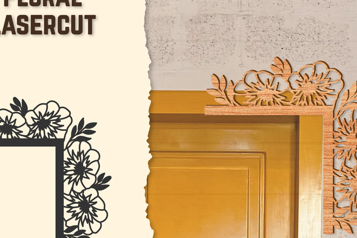 Intra απο ξύλο plywood 3mm-4mm πάχος - Γωνιακή πόρτας Floral Lasercut Δίασταση 20x20 cm INTRAFABR-123513016