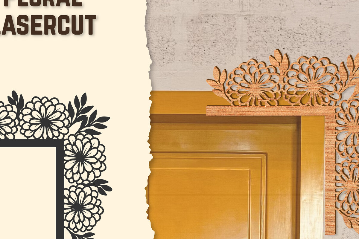 Intra απο ξύλο plywood 3mm-4mm πάχος - Γωνιακή πόρτας Floral Lasercut Δίασταση 20x20 cm INTRAFABR-123513018