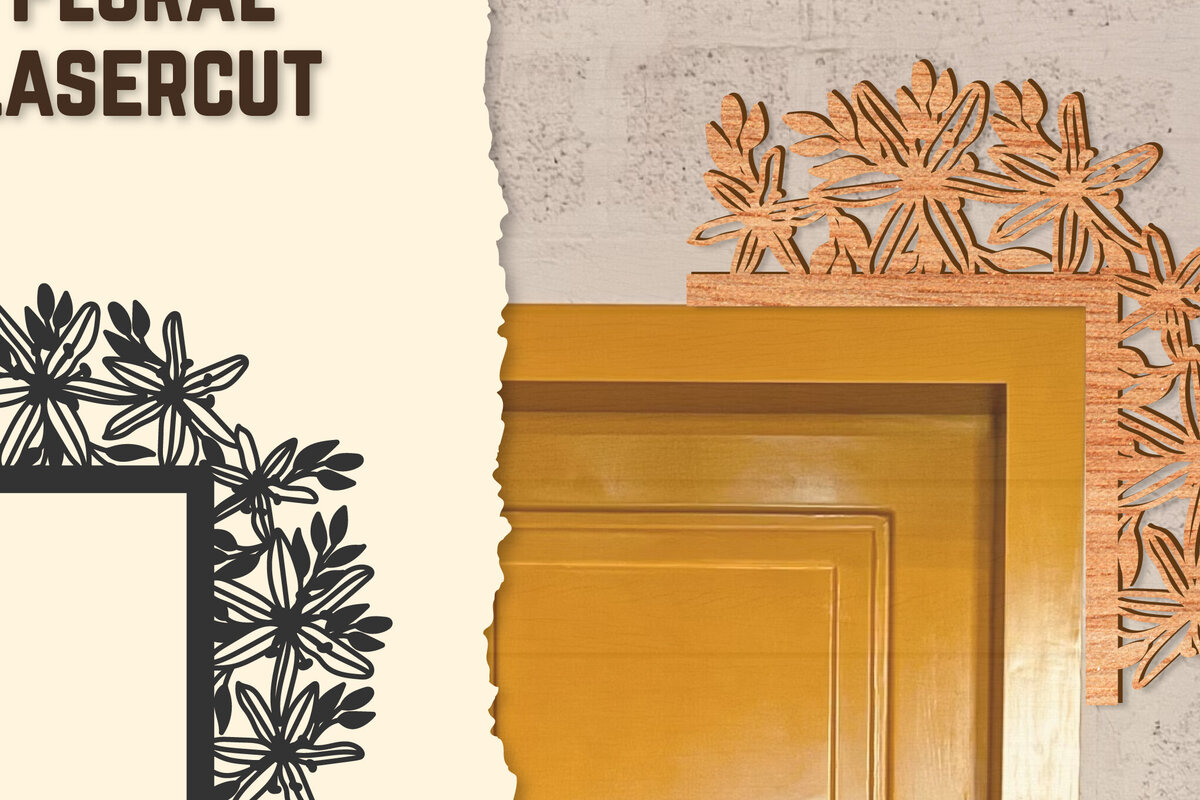 Intra απο ξύλο plywood 3mm-4mm πάχος - Γωνιακή πόρτας Floral Lasercut Δίασταση 20x20 cm INTRAFABR-123513025