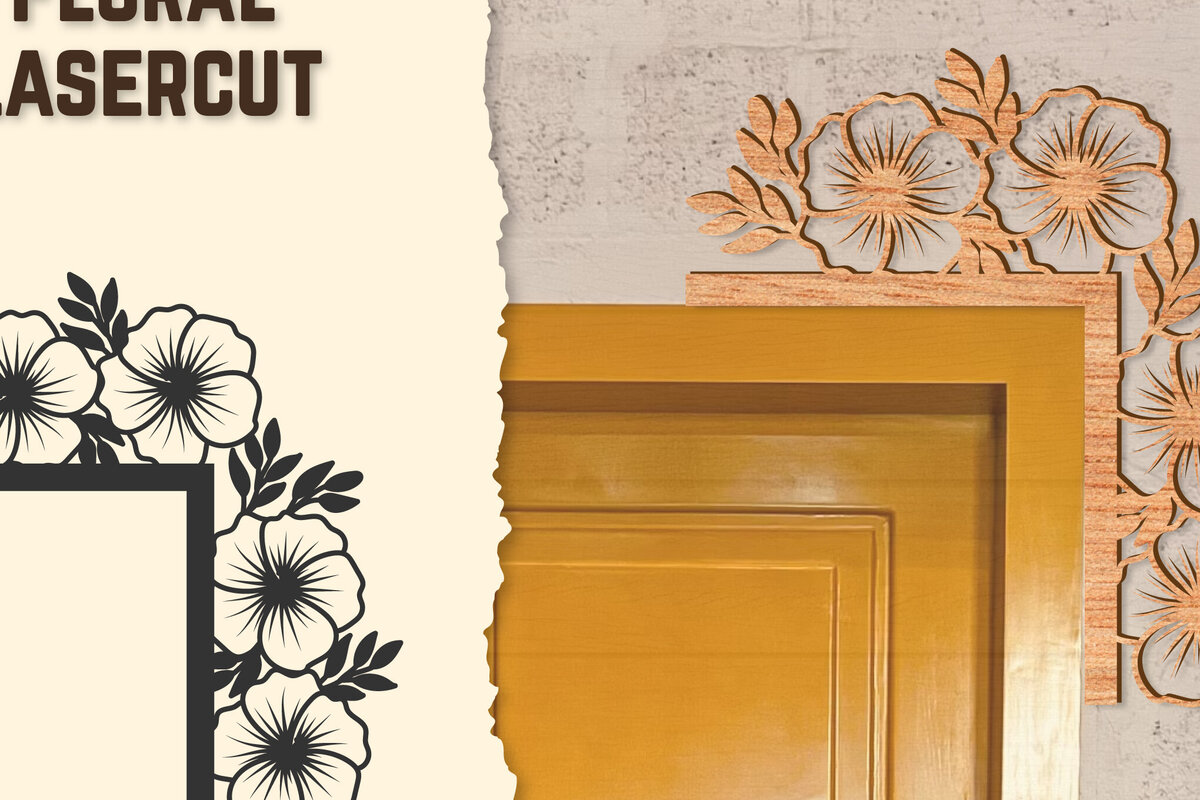 Intra απο ξύλο plywood 3mm-4mm πάχος - Γωνιακή πόρτας Floral Lasercut Δίασταση 20x20 cm INTRAFABR-123513032