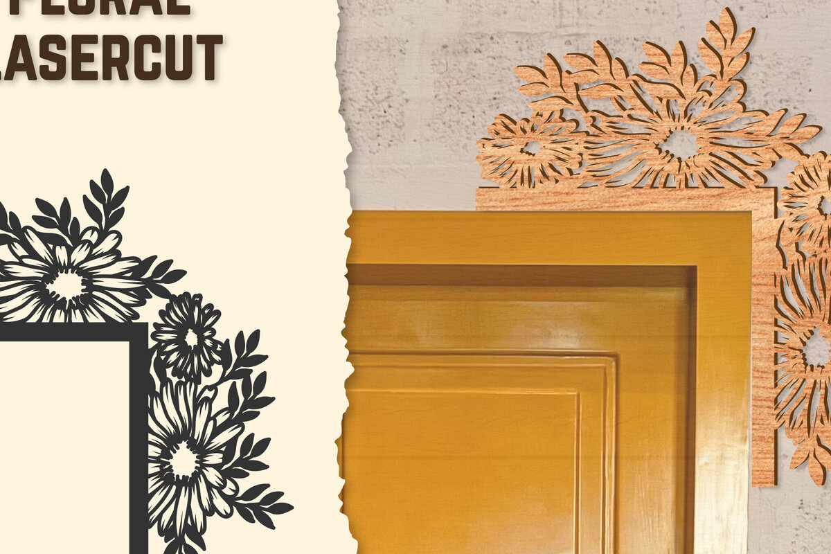 Intra απο ξύλο plywood 3mm-4mm πάχος - Γωνιακή πόρτας Floral Lasercut Δίασταση 20x20 cm INTRAFABR-123512590