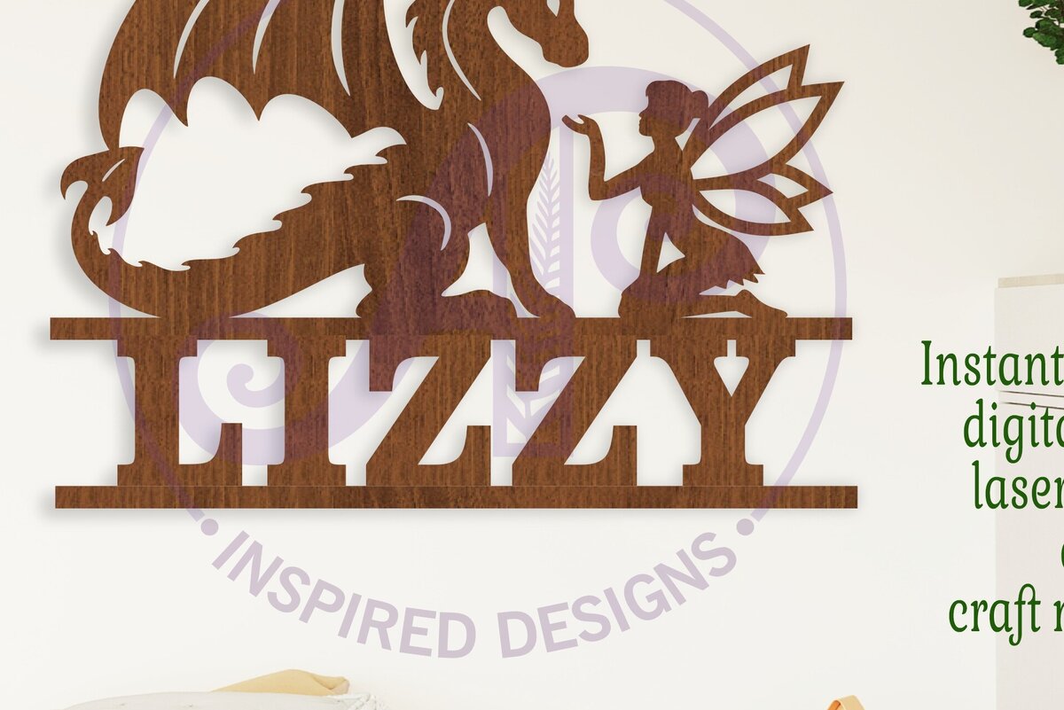 Intra απο ξύλο plywood 3mm-4mm πάχος - Σήμα Dragon and Fairy Name  Cut Laser Δίασταση 30x20 cm INTRAFABR-109841131