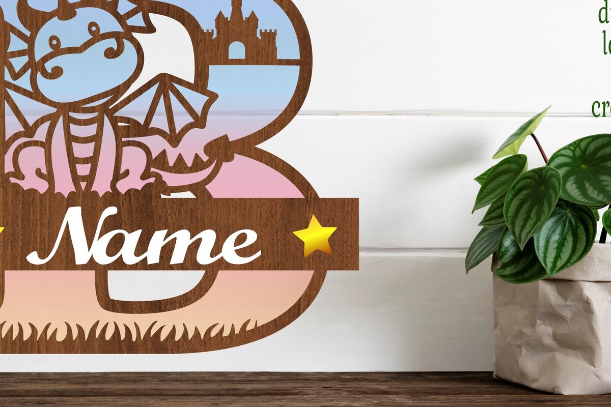 Intra απο ξύλο plywood 3mm-4mm πάχος - Μονόγραμμα με κεφαλαίο δράκο Γράμμα B  Αποκοπή Δίασταση 30x20 cm INTRAFABR-75363554