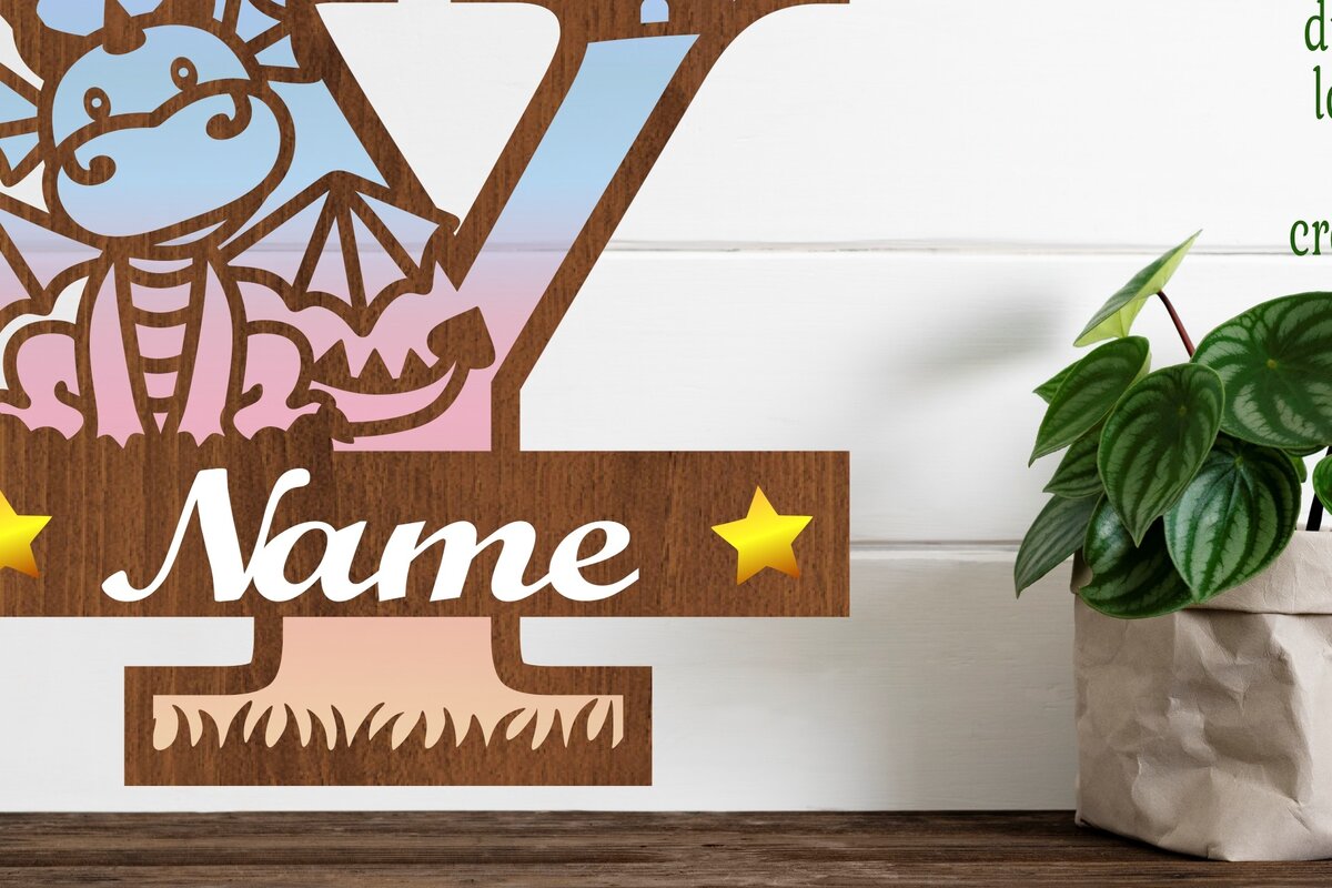 Intra απο ξύλο plywood 3mm-4mm πάχος - Δράκος κεφαλαίο μονόγραμμα Γράμμα Y  Cut Δίασταση 30x20 cm INTRAFABR-75364023