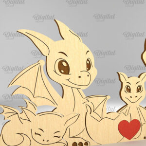 Intra απο ξύλο plywood 3mm-4mm πάχος - Dragon Family Puzzle Laser Cut  Δίασταση 30x20 cm INTRAFABR-91505269