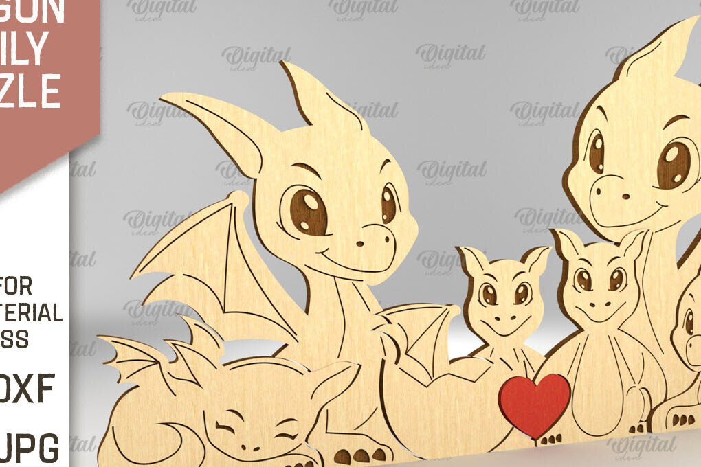 Intra απο ξύλο plywood 3mm-4mm πάχος - Dragon Family Puzzle Laser Cut  Δίασταση 30x20 cm INTRAFABR-91505319
