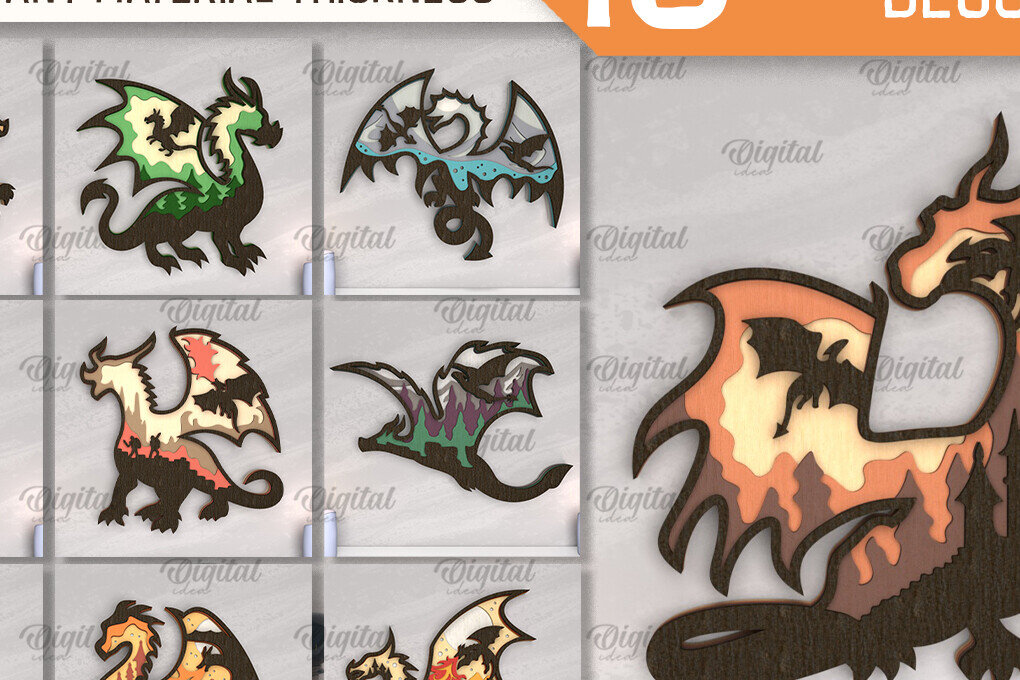 Intra απο ξύλο plywood 3mm-4mm πάχος - Δέσμη κοπής με λέιζερ Decor με στρώσεις Dragon Δίασταση 30x20 cm INTRAFABR-102990341