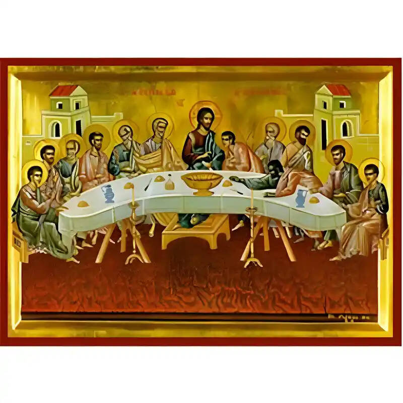 Εικόνα Ορθοδοξίας με περίγραμμα χρυσό σε ξύλο Φλαμουρίας  με  βάση Εικόνα Μυστικός Δείπνος Χειροποίητη Ελληνορθόδοξη , Κρεμαστή πλάκα βυζαντινής τέχνης, χριστιανική τέχνη Διάσταση 10x7 cm (3,9 x 2,8 ίντσες) INTRAEK-670971