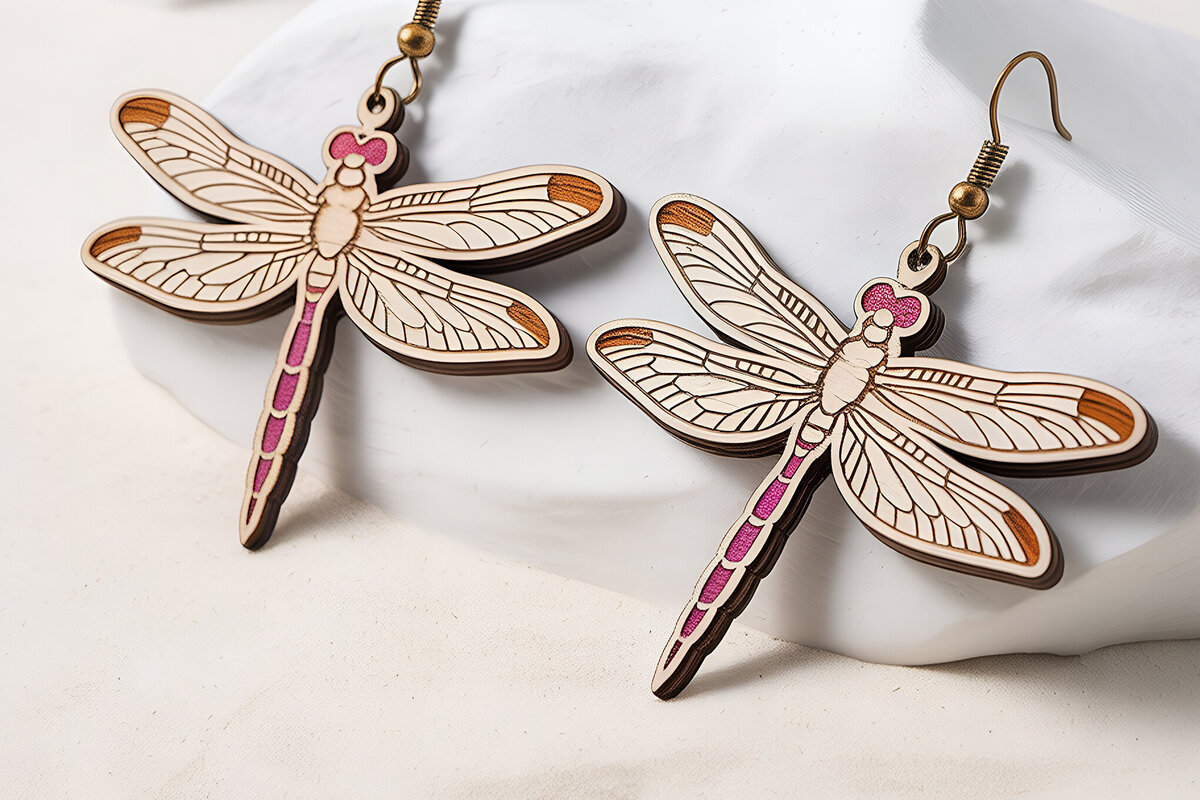 Intra απο ξύλο plywood 3mm-4mm πάχος - Σκουλαρίκια Dragonfly  Laser Cut Δίασταση 3x3 cm INTRAFABR-121542270