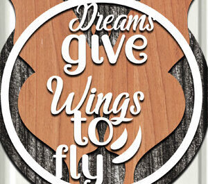 Intra απο ξύλο plywood 3mm-4mm πάχος - Τα όνειρα δίνουν φτερά για να πετάξουν στρογγυλό σημάδι Δίασταση 30x20 cm INTRAFABR-61033053