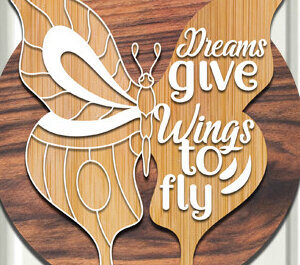 Intra απο ξύλο plywood 3mm-4mm πάχος - Τα όνειρα δίνουν φτερά για να πετάξουν στρογγυλό σημάδι Δίασταση 30x20 cm INTRAFABR-61032983