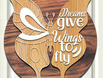 Intra απο ξύλο plywood 3mm-4mm πάχος - Τα όνειρα δίνουν φτερά για να πετάξουν στρογγυλό σημάδι Δίασταση 30x20 cm INTRAFABR-61032983 - Image 1