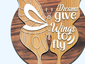 Intra απο ξύλο plywood 3mm-4mm πάχος - Τα όνειρα δίνουν φτερά για να πετάξουν στρογγυλό σημάδι Δίασταση 30x20 cm INTRAFABR-61032983 - Image 2