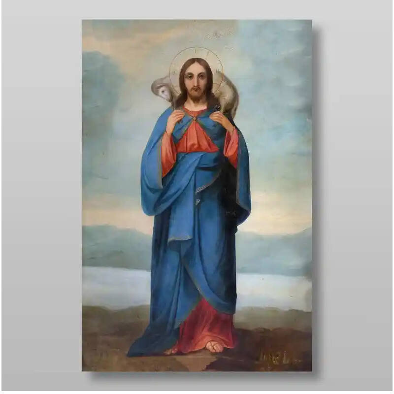 Εικόνα Ορθοδοξίας με περίγραμμα χρυσό σε ξύλο Φλαμουρίας  με  βάση Good Shepherd για  ορθόδοξων πινάκων.Χειροποίητη Ελληνορθόδοξη , Κρεμαστή πλάκα βυζαντινής τέχνης, χριστιανική τέχνη Διάσταση 15x11 cm (5,9 x 4,3 ίντσες) INTRAEK-2994