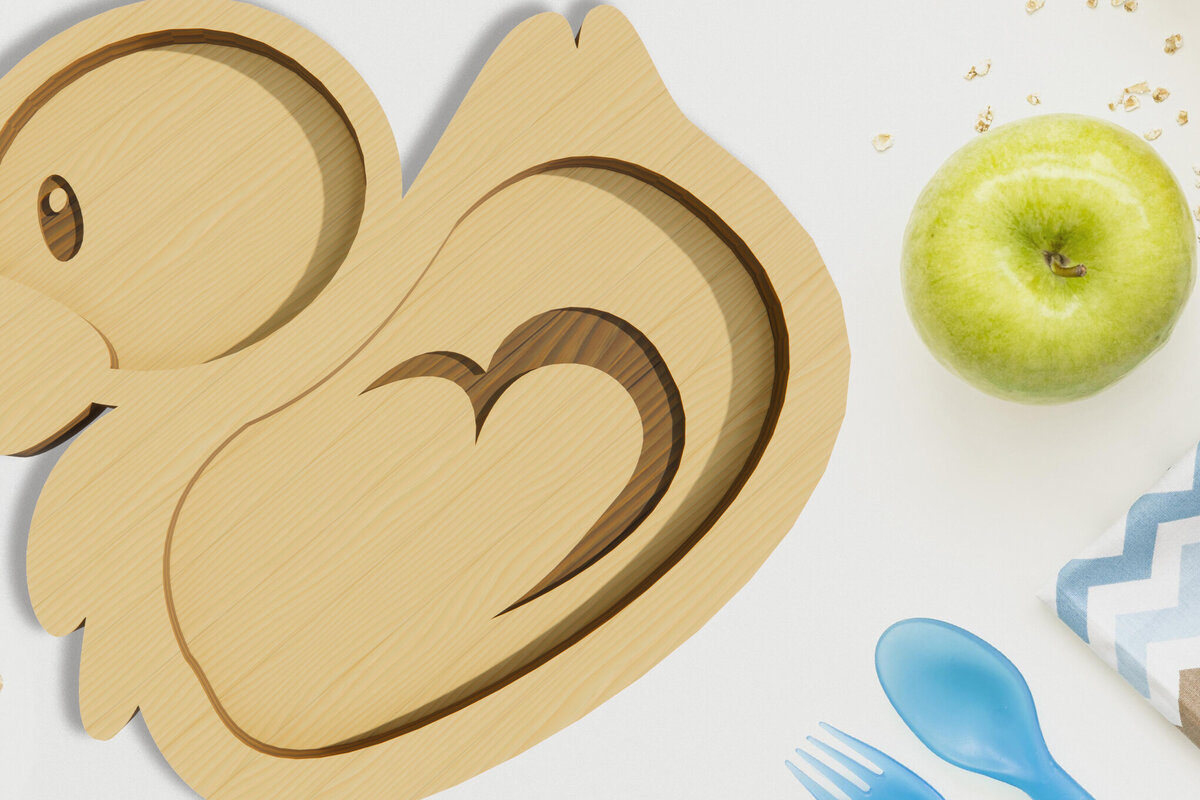 Intra απο ξύλο plywood 3mm-4mm πάχος - Πάπια . Παιδικό πιάτο κοπής με λέιζερ Δίασταση 30x20 cm INTRAFABR-79049383