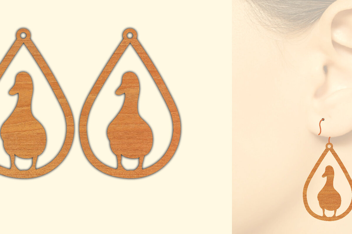 Intra απο ξύλο plywood 3mm-4mm πάχος - Ξύλινα σκουλαρίκια πάπιας κοπής με λέιζερ  Δίασταση 3x3 cm INTRAFABR-70643010