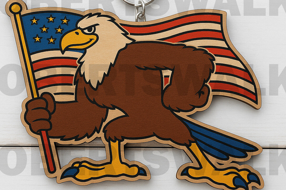 Intra απο ξύλο plywood 3mm-4mm πάχος - Μπρελόκ με λέιζερ Eagle Flag  Δίασταση 4x4 cm INTRAFABR-122268390