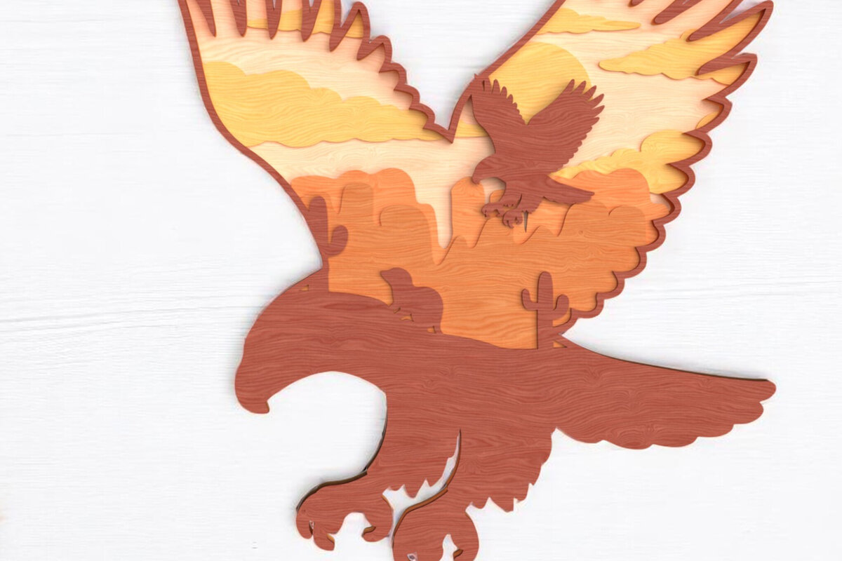 Intra απο ξύλο plywood 3mm-4mm πάχος - Eagle Layered Desert Scene  Δίασταση 30x20 cm INTRAFABR-121364529