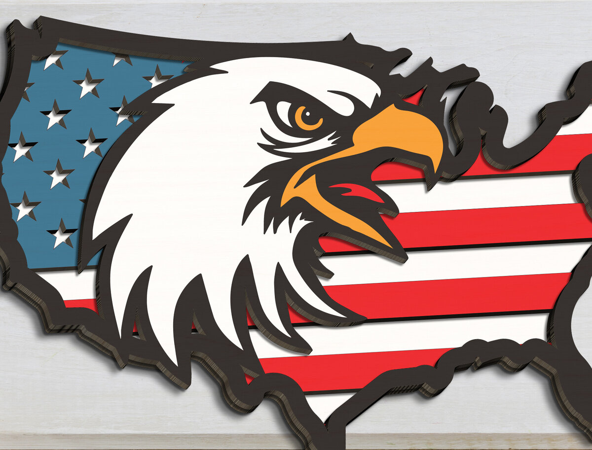 Intra απο ξύλο plywood 3mm-4mm πάχος - Eagle USA Χάρτης American Flag  Δίασταση 20x20 cm INTRAFABR-99397497