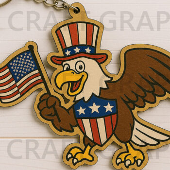 Intra απο ξύλο plywood 3mm-4mm πάχος - Eagle with Flag Keychain Δίασταση 4x4 cm INTRAFABR-122667803 - Image 1