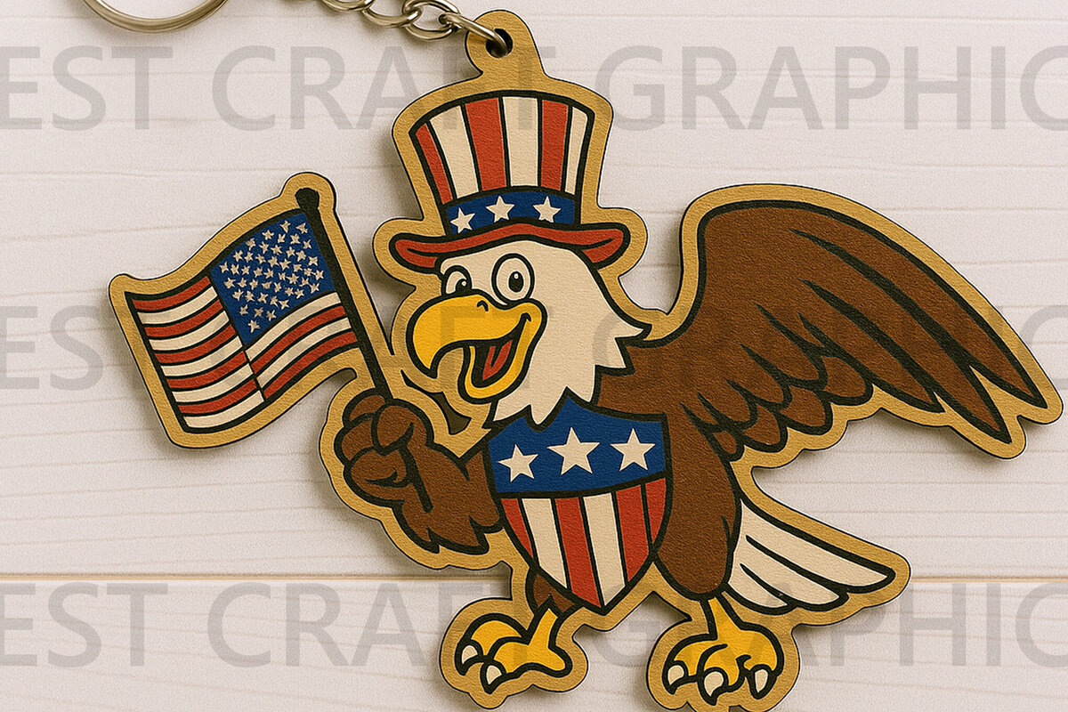 Intra απο ξύλο plywood 3mm-4mm πάχος - Eagle with Flag Keychain  Δίασταση 4x4 cm INTRAFABR-122667803