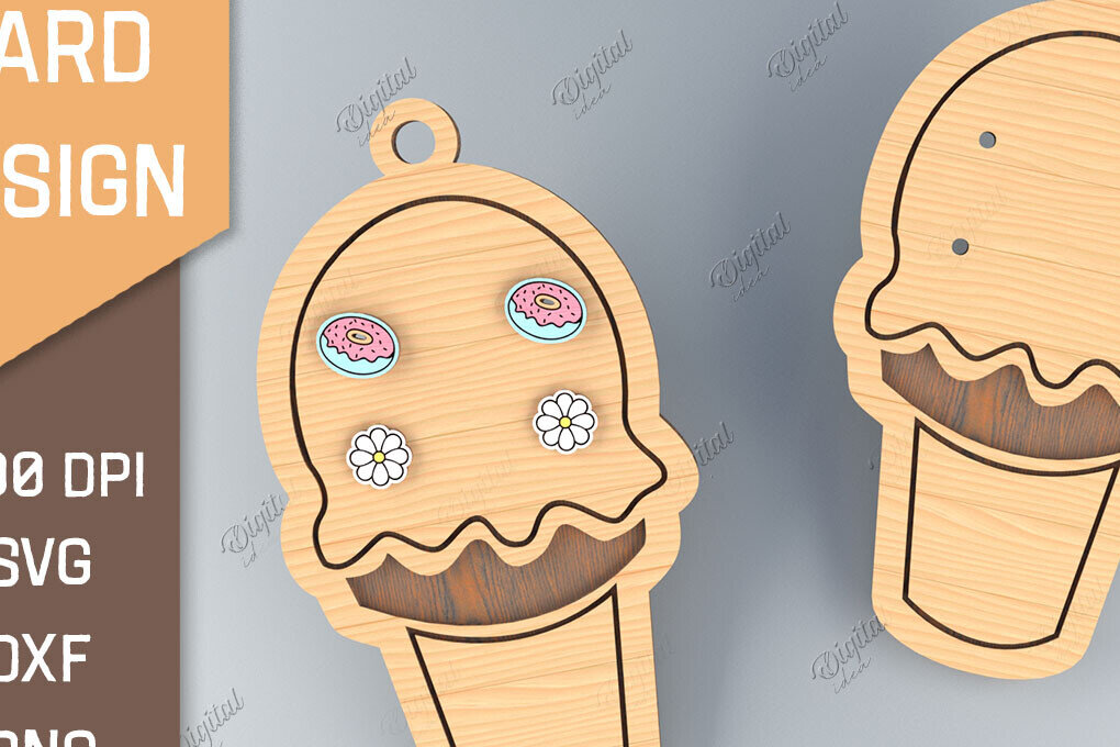 Intra απο ξύλο plywood 3mm-4mm πάχος - Κάρτα σκουλαρίκι Lasercut. 3D Ice Cream  Δίασταση 3x3 cm INTRAFABR-85701335