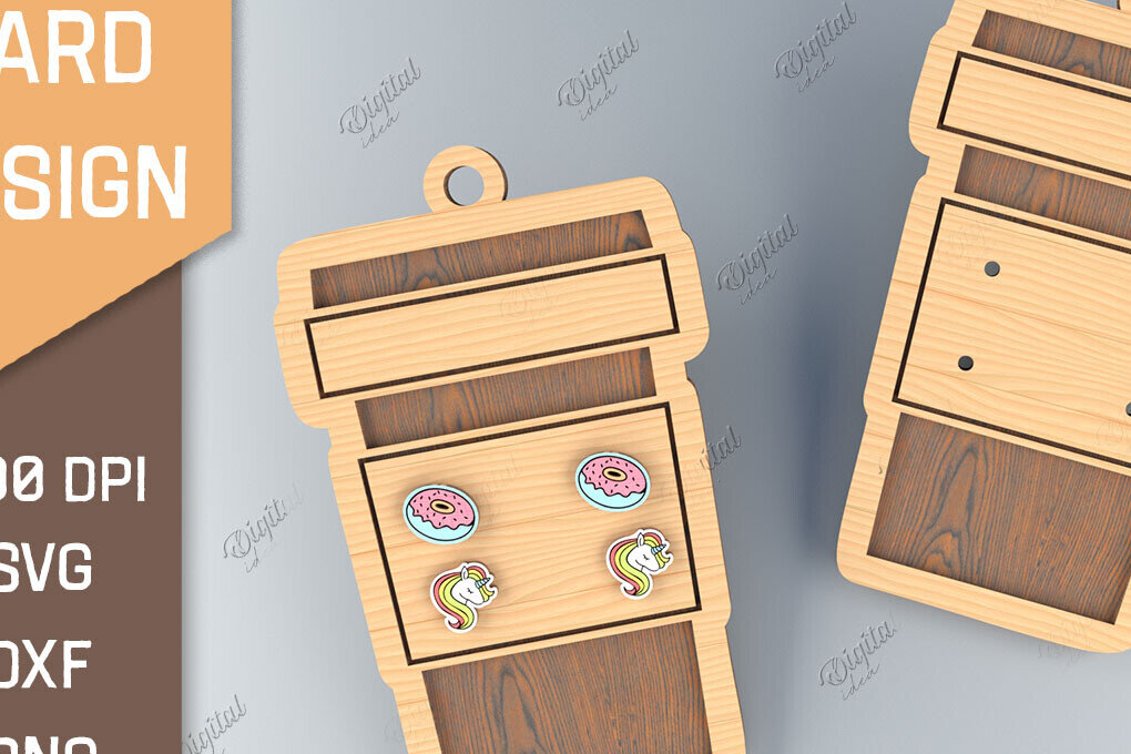 Intra απο ξύλο plywood 3mm-4mm πάχος - Κάρτα σκουλαρίκι Lasercut. 3D Latte  Δίασταση 3x3 cm INTRAFABR-85701302