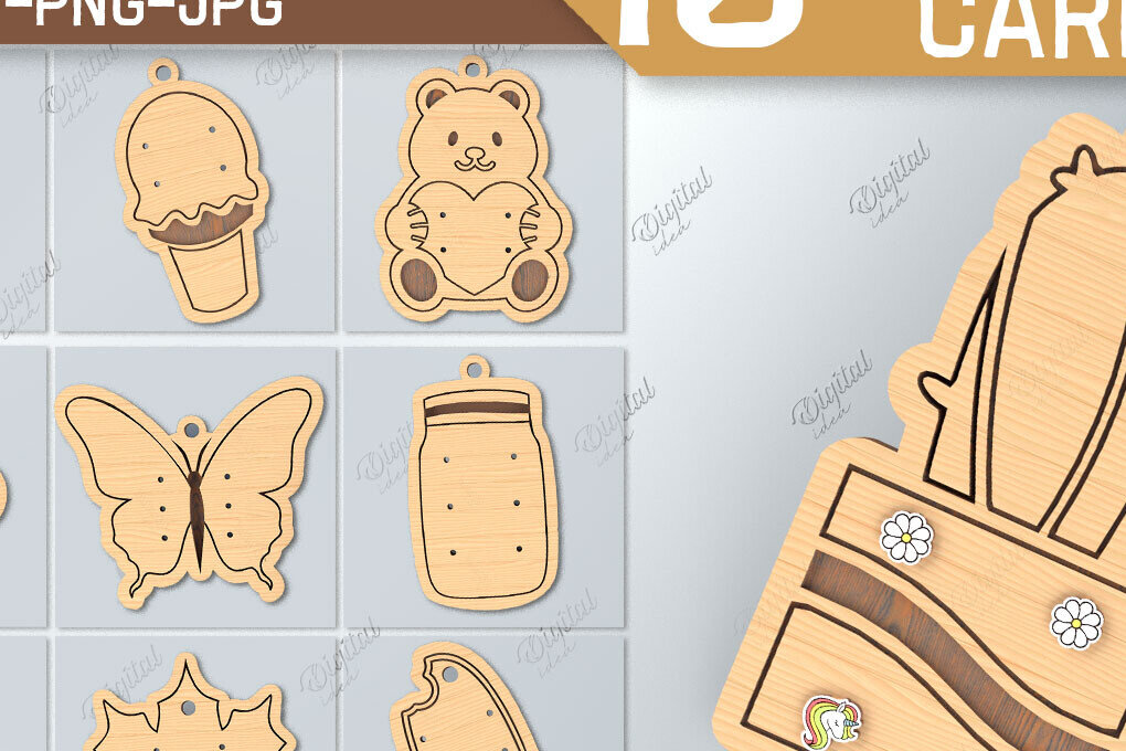 Intra απο ξύλο plywood 3mm-4mm πάχος - Πακέτο κάρτας σκουλαρίκι . 3D Layared Card Δίασταση 3x3 cm INTRAFABR-85476177