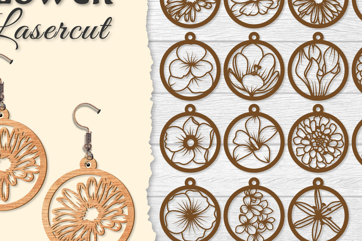 Intra απο ξύλο plywood 3mm-4mm πάχος - Σκουλαρίκι Flower cut Laser Δίασταση 3x3 cm INTRAFABR-122656044