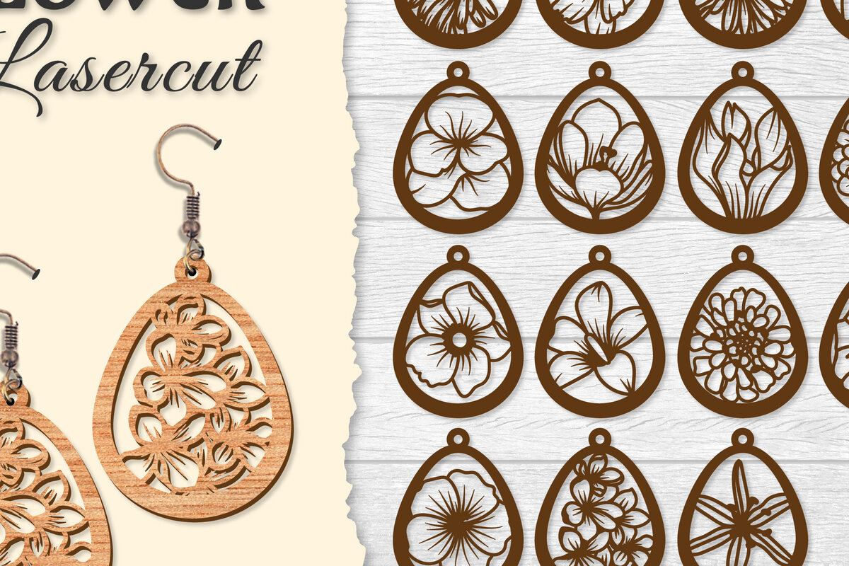 Intra απο ξύλο plywood 3mm-4mm πάχος - Σκουλαρίκι Flower cut Laser Δίασταση 3x3 cm INTRAFABR-122656051