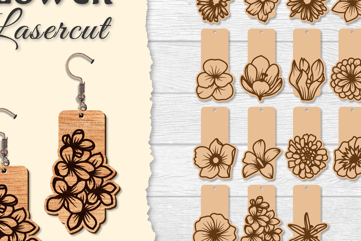 Intra απο ξύλο plywood 3mm-4mm πάχος - Σκουλαρίκι Flower cut Laser Δίασταση 3x3 cm INTRAFABR-122656060