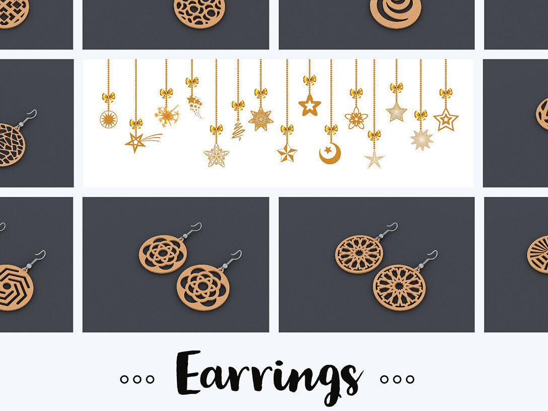 Intra απο ξύλο plywood 3mm-4mm πάχος - Σετ κοσμημάτων σκουλαρίκια  DXF CDR File 178 Δίασταση 3x3 cm INTRAFABR-54582034