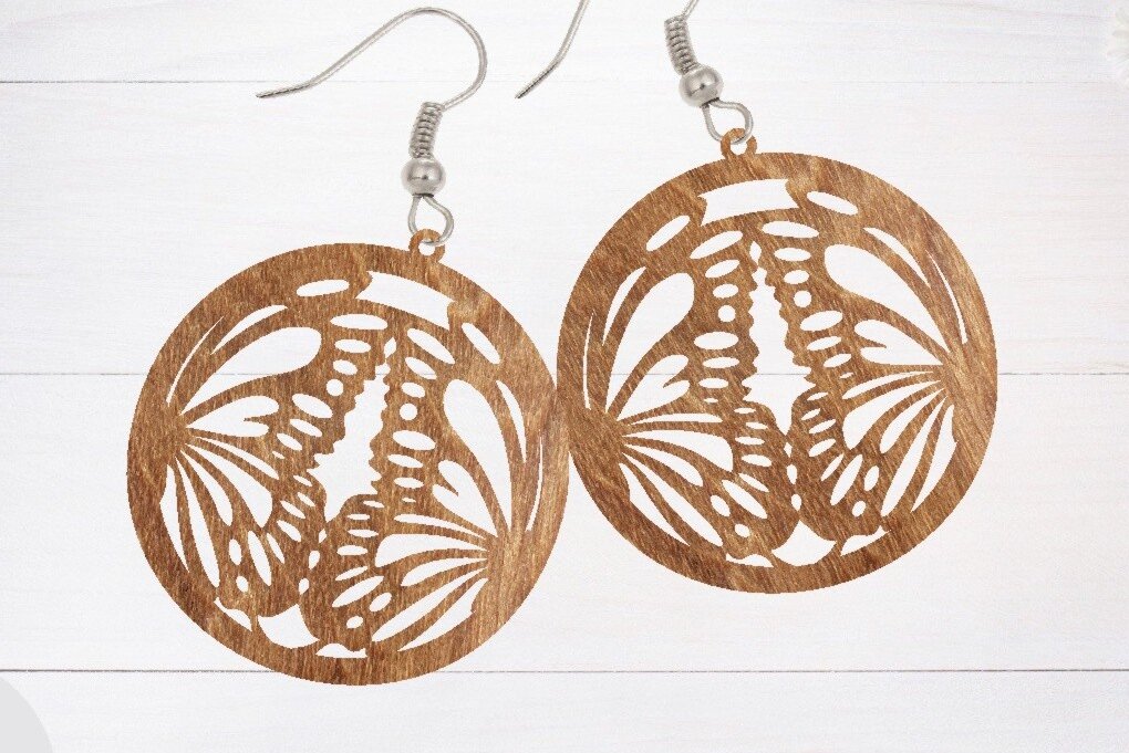 Intra απο ξύλο plywood 3mm-4mm πάχος - Σκουλαρίκι Laser Cut, Σκουλαρίκι πεταλούδα Δίασταση 3x3 cm INTRAFABR-66875187