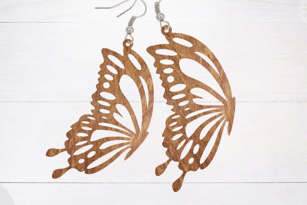 Intra απο ξύλο plywood 3mm-4mm πάχος - Σκουλαρίκι Laser Cut, Σκουλαρίκι πεταλούδα Δίασταση 3x3 cm INTRAFABR-66527658