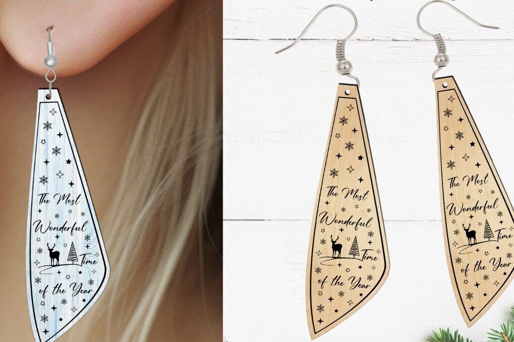 Intra απο ξύλο plywood 3mm-4mm πάχος - Σκουλαρίκι κομμένο  με λέιζερ, Χριστούγεννα Δίασταση 3x3 cm INTRAFABR-81329475