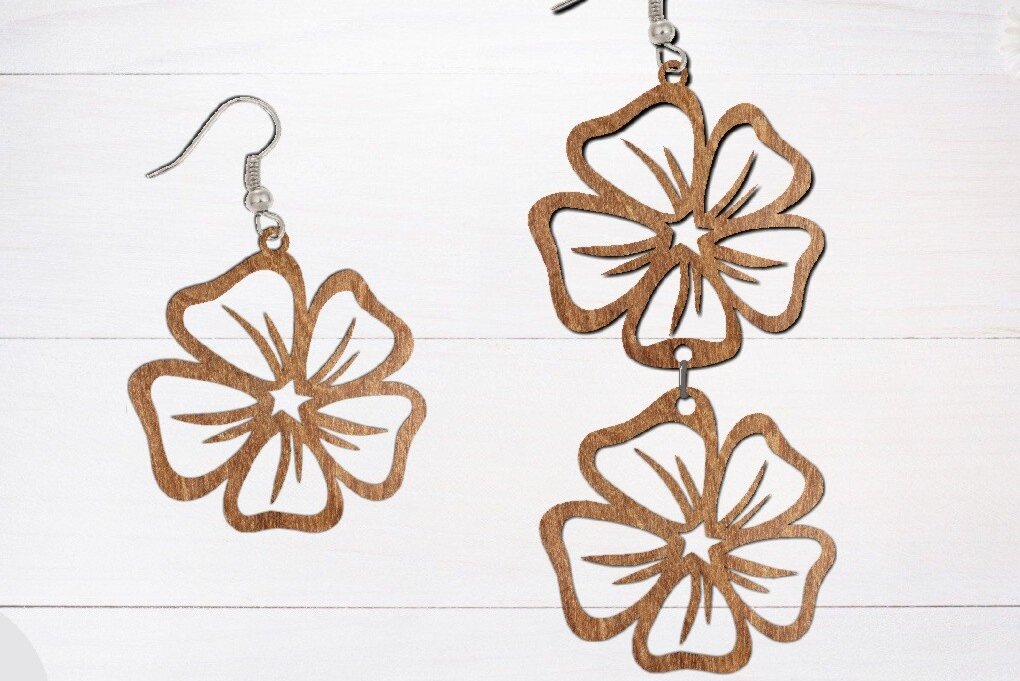 Intra απο ξύλο plywood 3mm-4mm πάχος - Σκουλαρίκι  κοπής με λέιζερ, Σκουλαρίκι λουλουδιών Δίασταση 3x3 cm INTRAFABR-69806425