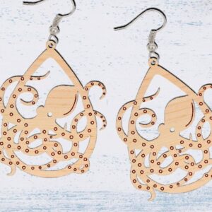 Intra απο ξύλο plywood 3mm-4mm πάχος - Σκουλαρίκι κομμένο  με λέιζερ, σκουλαρίκι χταπόδι Δίασταση 3x3 cm INTRAFABR-70546056