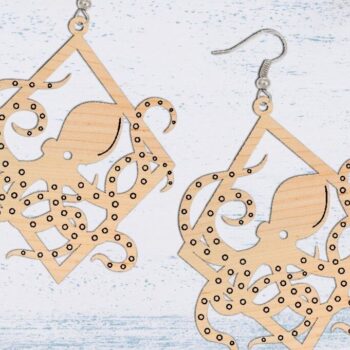 Intra απο ξύλο plywood 3mm-4mm πάχος - Σκουλαρίκι κομμένο  με λέιζερ, σκουλαρίκι χταπόδι Δίασταση 3x3 cm INTRAFABR-70546566 - Image 2