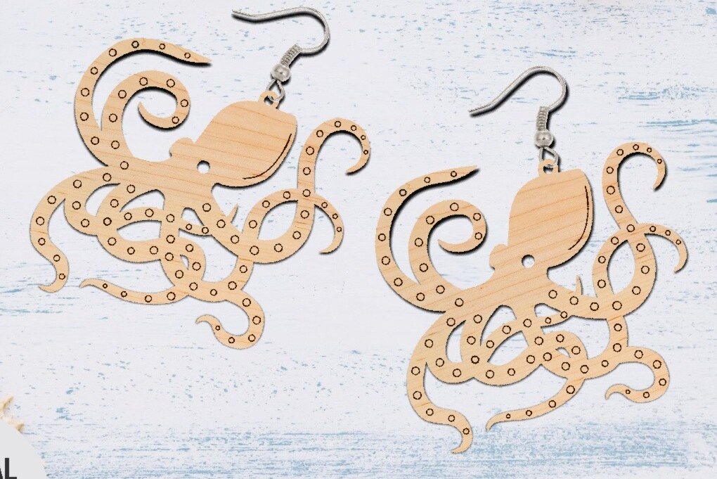 Intra απο ξύλο plywood 3mm-4mm πάχος - Σκουλαρίκι κομμένο  με λέιζερ, σκουλαρίκι χταπόδι Δίασταση 3x3 cm INTRAFABR-70545755