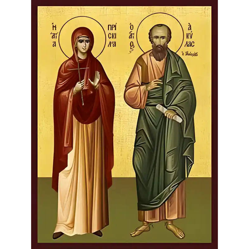 Εικόνα Ορθοδοξίας με περίγραμμα χρυσό σε ξύλο Φλαμουρίας  με  βάση Εικόνα ΑΓΙΟΙ ΑΠΟΣΤΟΛΟΙ ΑΚΥΛΑΣ ΚΑΙ ΠΡΙΣΚΙΛΛΑ Χειροποίητη Ελληνορθόδοξη εικόνα του Ιησού Χριστού, Κρεμαστή πλάκα βυζαντινής τέχνης, χριστιανική τέχνη Διάσταση 40x30 cm (10,2x7,9 ίντσες)  INTRAEK-1447757865186