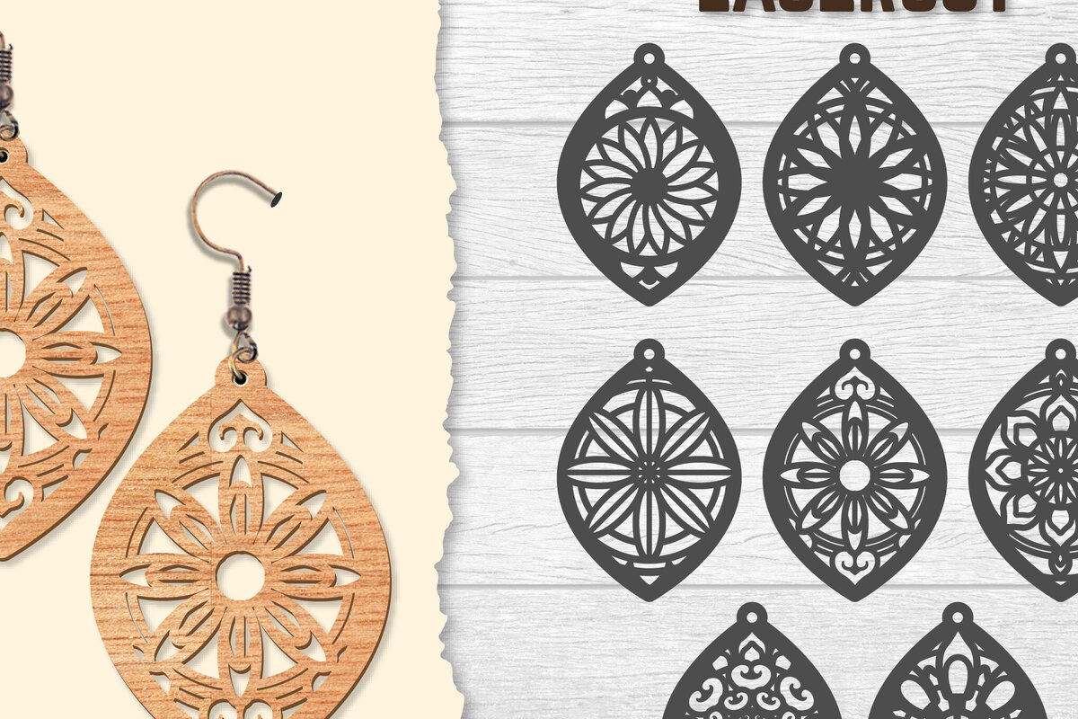 Intra απο ξύλο plywood 3mm-4mm πάχος - Σκουλαρίκια Mandala Lasercut BNDLES Δίασταση 3x3 cm INTRAFABR-120627176