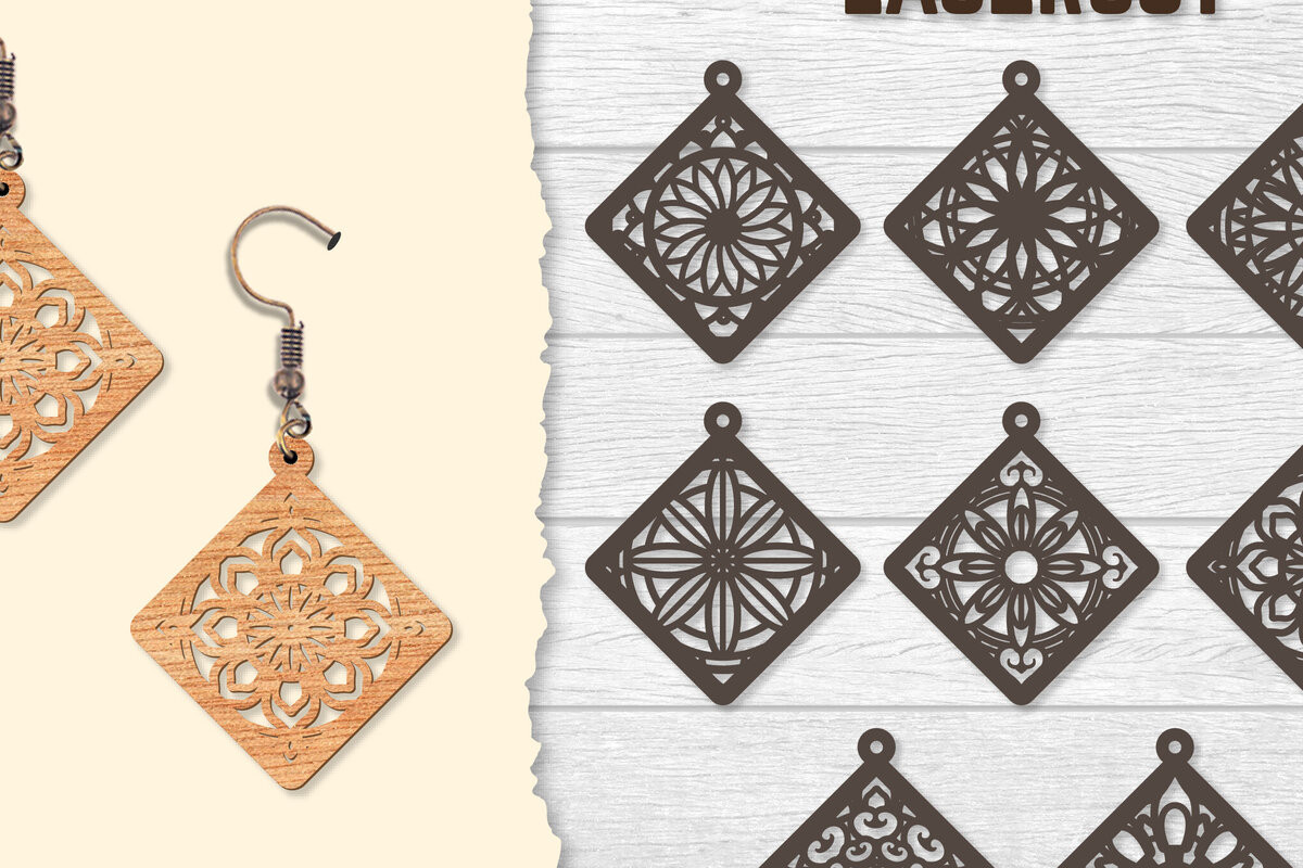 Intra απο ξύλο plywood 3mm-4mm πάχος - Σκουλαρίκια Mandala Lasercut BNDLES Δίασταση 3x3 cm INTRAFABR-120627102