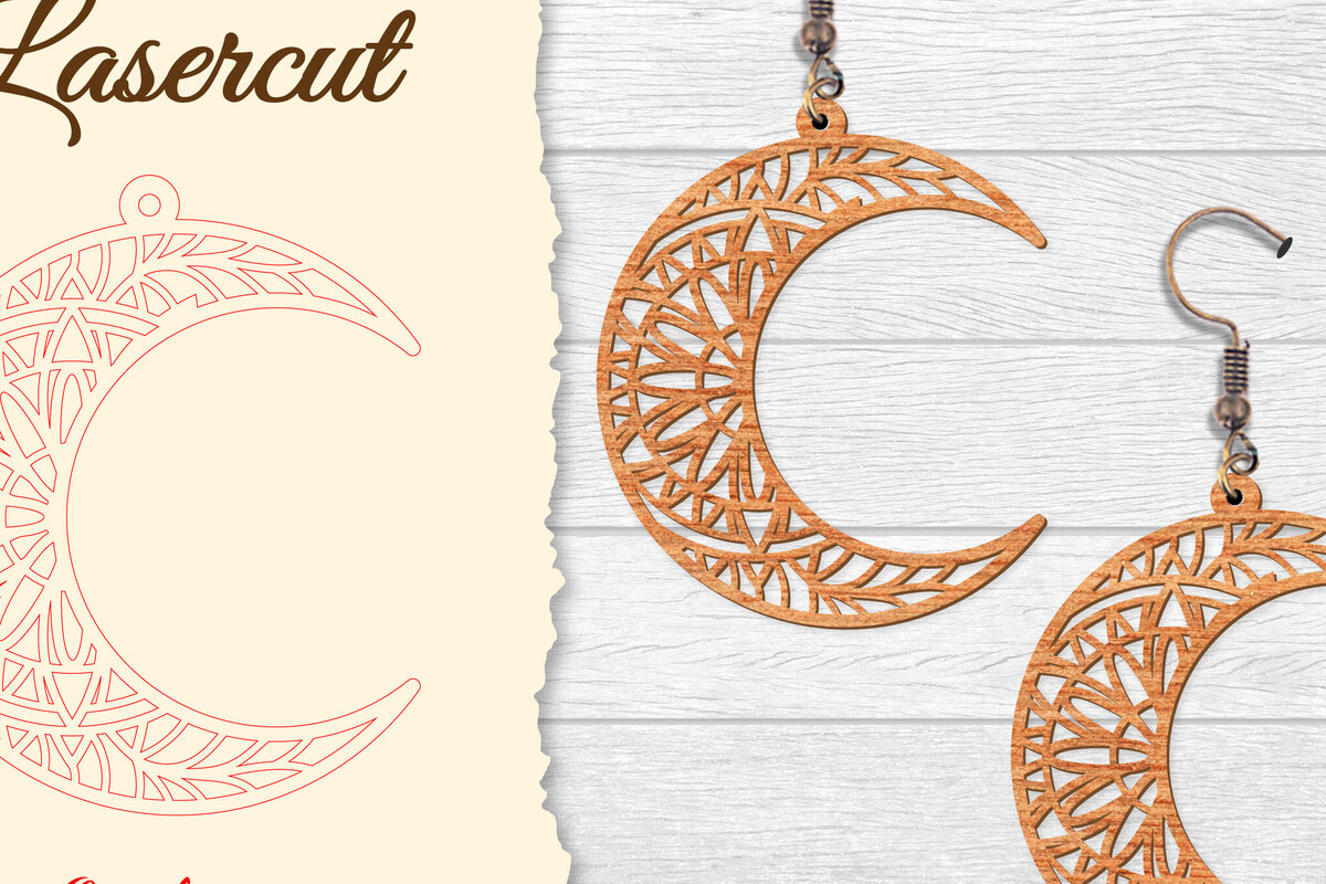 Intra απο ξύλο plywood 3mm-4mm πάχος - Σκουλαρίκι Moon Mandala Lasercut Δίασταση 3x3 cm INTRAFABR-121492723