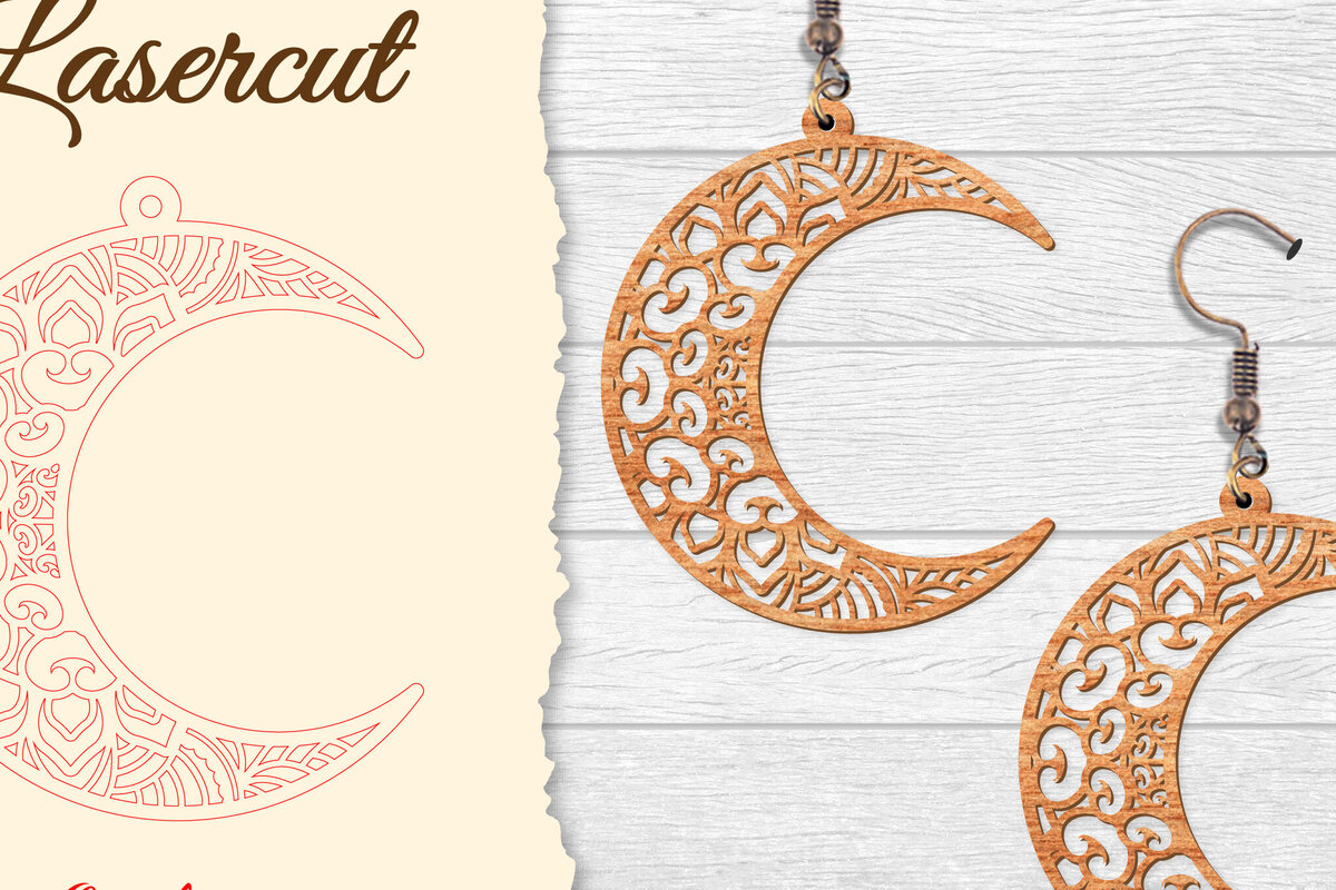 Intra απο ξύλο plywood 3mm-4mm πάχος - Σκουλαρίκι Moon Mandala Lasercut Δίασταση 3x3 cm INTRAFABR-121492736