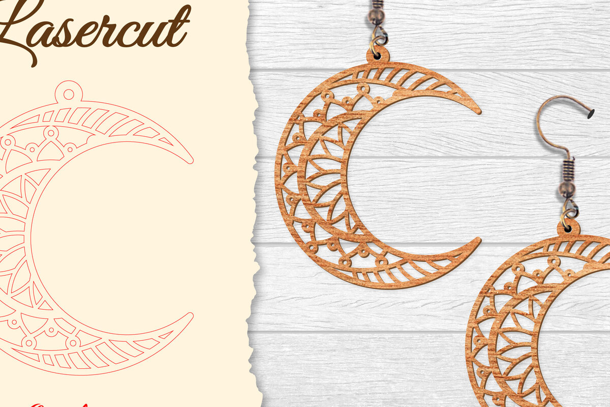 Intra απο ξύλο plywood 3mm-4mm πάχος - Σκουλαρίκι Moon Mandala Lasercut Δίασταση 3x3 cm INTRAFABR-121492718