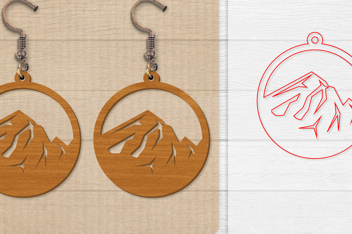 Intra απο ξύλο plywood 3mm-4mm πάχος - Σκουλαρίκι Mountain Lasercut Δίασταση 3x3 cm INTRAFABR-114653637