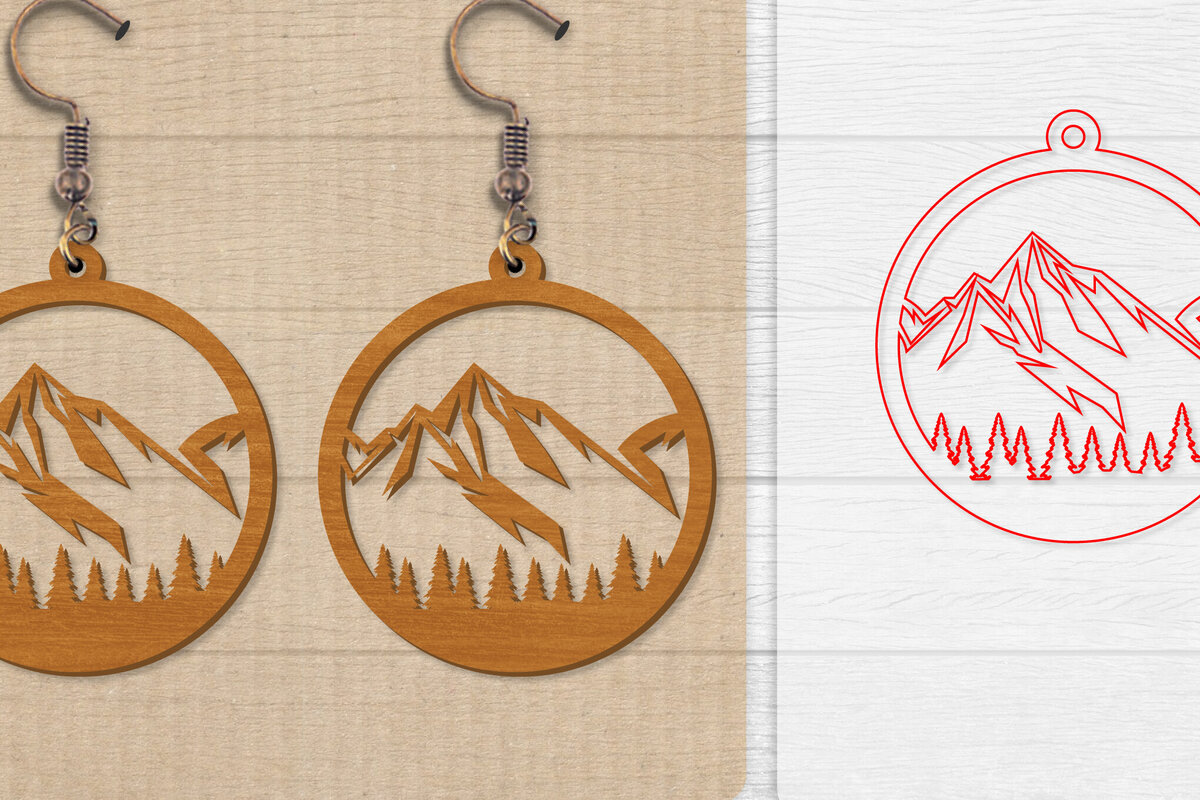 Intra απο ξύλο plywood 3mm-4mm πάχος - Σκουλαρίκι Mountain Lasercut Δίασταση 3x3 cm INTRAFABR-114653649