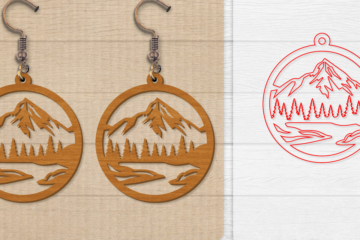 Intra απο ξύλο plywood 3mm-4mm πάχος - Σκουλαρίκι Mountain Lasercut Δίασταση 3x3 cm INTRAFABR-114653464